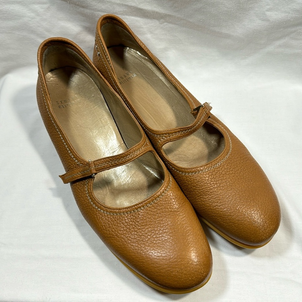 Stuart Weitzman Women’s Caramel Leather Studded Mary Jane Shoes Size 11M